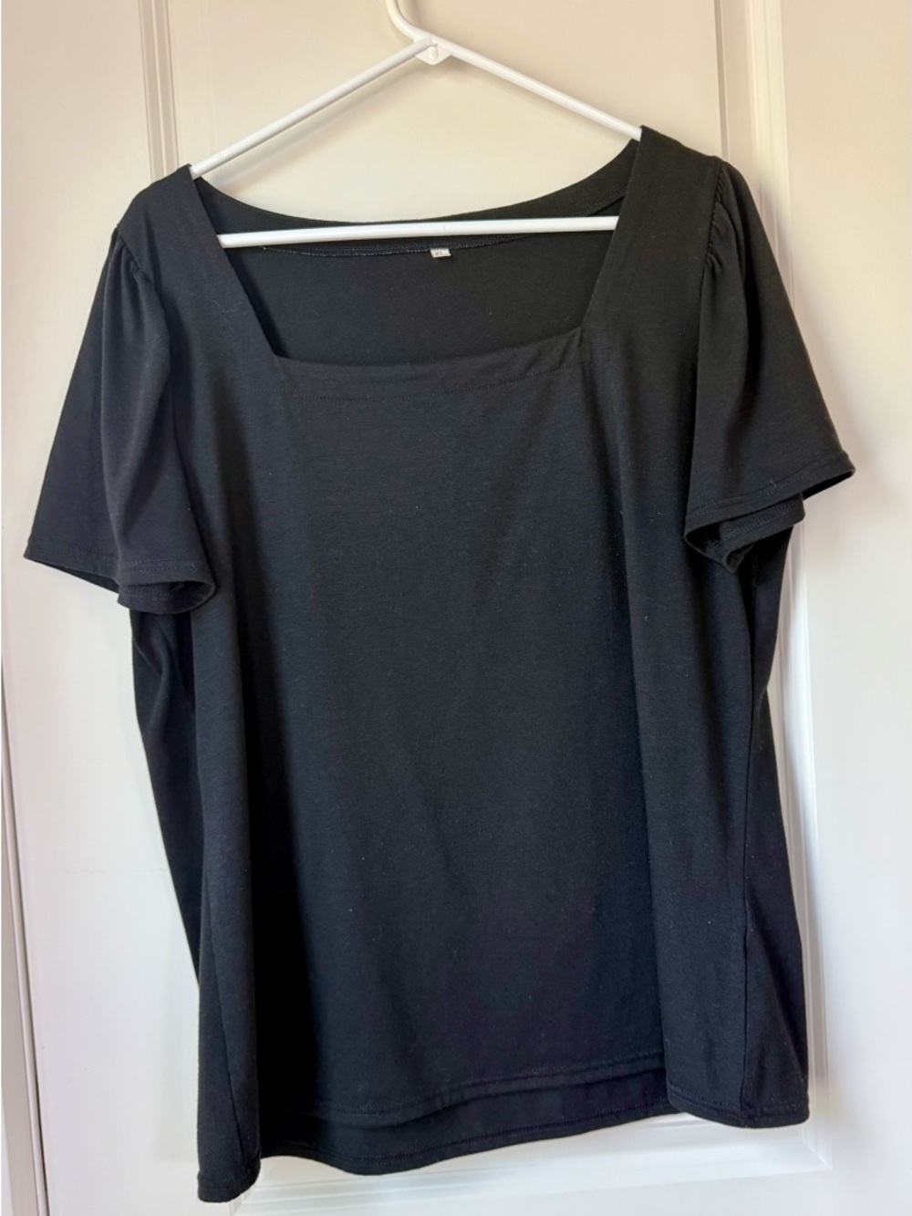 Black Square Neck Short Sleeve Women's Top